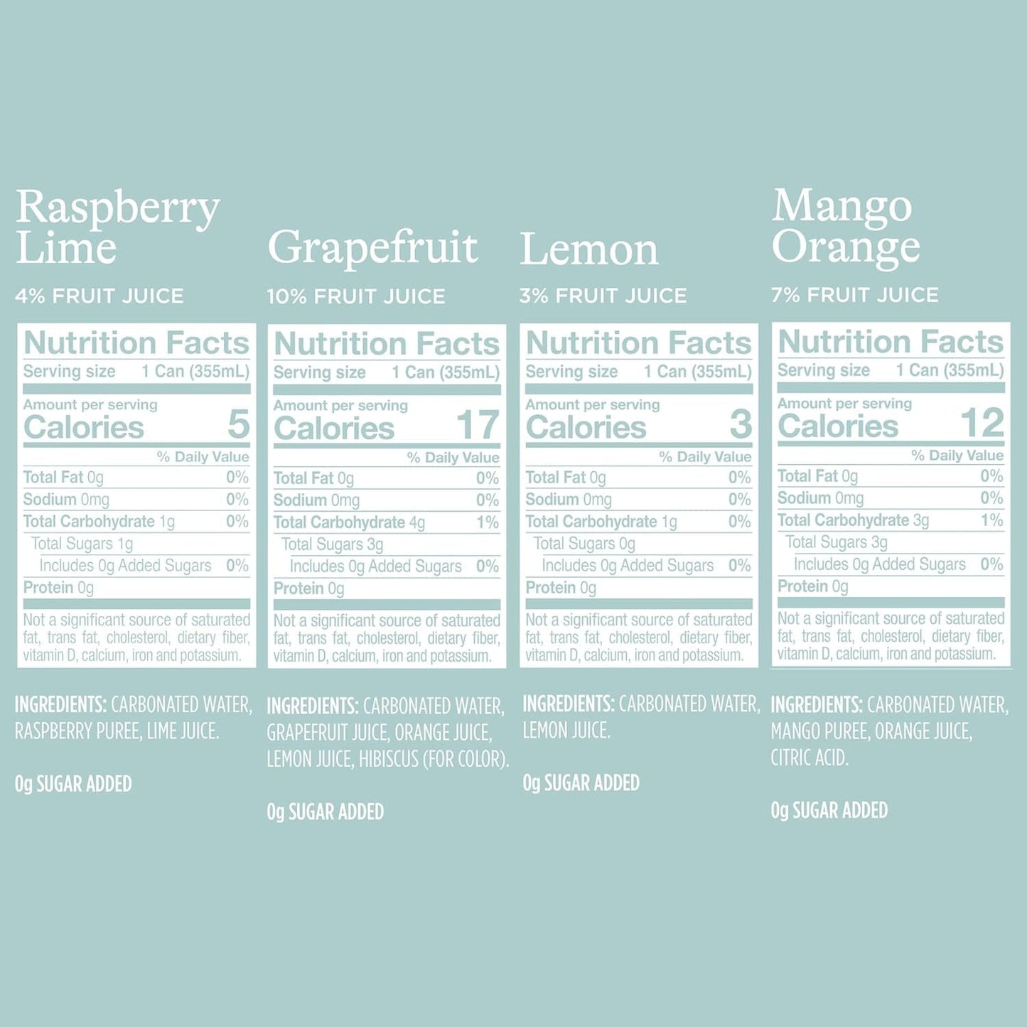 Sparkling Water, 4 Flavor Variety Pack, Made with Real Squeezed Fruit, 12 Fl Oz (Pack of 20)