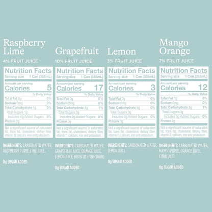Sparkling Water, 4 Flavor Variety Pack, Made with Real Squeezed Fruit, 12 Fl Oz (Pack of 20)