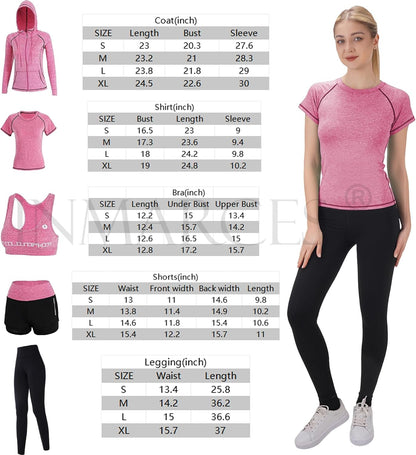 Workout Sets for Women 5 PCS Yoga Outfits Activewear Tracksuit Sets