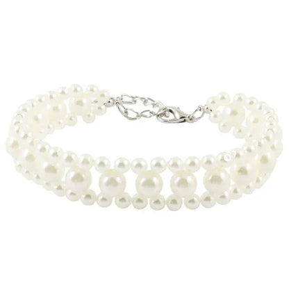 Three Rows Pearl Linked Beads Pet Dog Heart Pendant Puppy Collar Necklace S/M/L Size