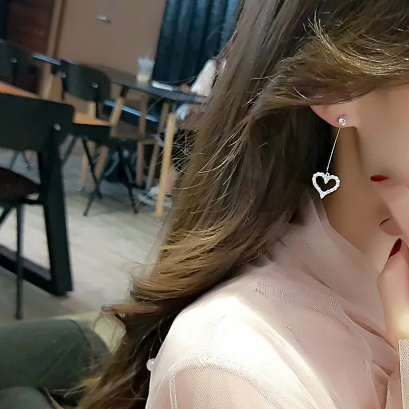 New Exquisite Korean Women'S Fashion Diamond Long Tassel Heart-Shaped Pendant Earrings Jewelry Gift