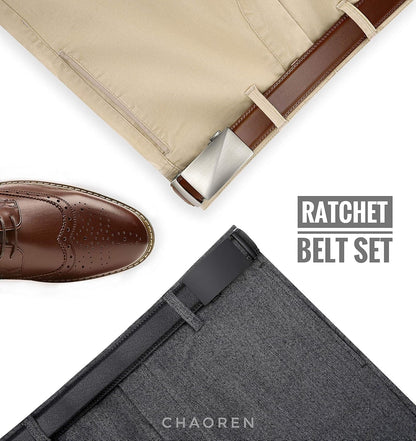 Leather Ratchet Belt Men 2 Pack - Customizable Fit, Effortless Style (35Mm)