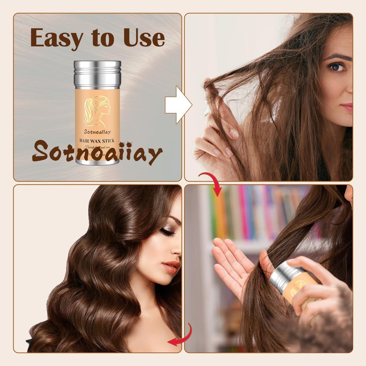 Hair Wax Stick for Woman Man, Wax Stick for Hair Slick Stick, Styling Wax for Smooth Wigs, Non-Greasy, for Flyaways Edge & Frizz Hair 2.7 Oz
