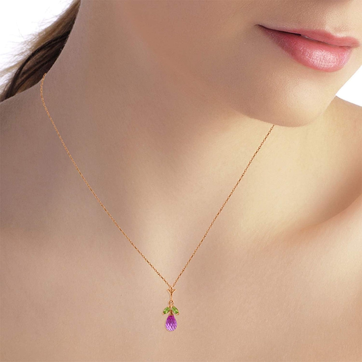14K Yellow, White, Rose Gold Necklace with Pink Topaz and Peridots