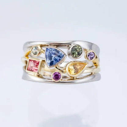 Princess Two-Tone 925 Sterling Silver Natural IF Diamond Bride Engagement Wedding Rings Set