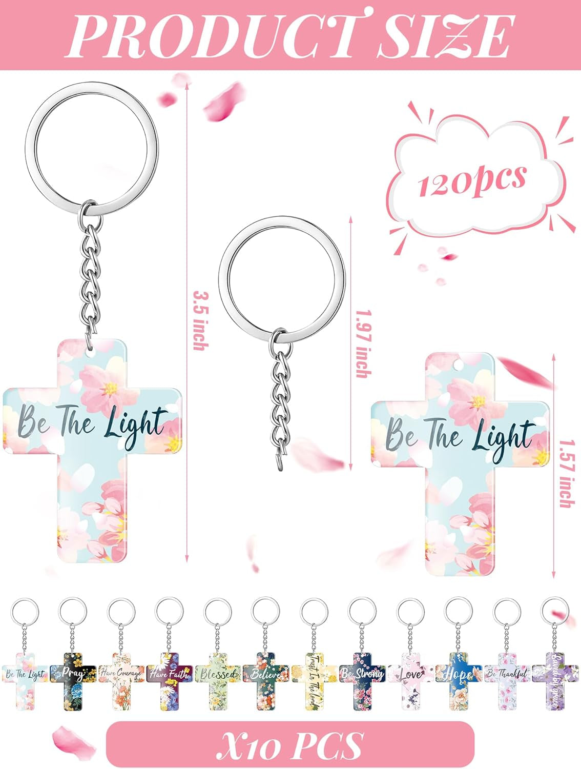 120 Pcs Bible Verse Keychains Christian Key Rings Cross Keychains Inspirational Acrylic Religious Key Rings Floral Bible Verse Jewelry for Women Men