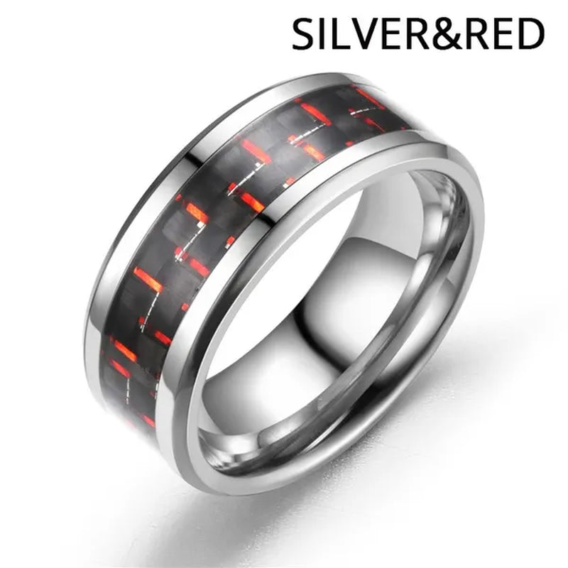 8MM Mens 6 Colors Ceramic Ring Wedding Band with Red Carbon Fiber Inlay Sizes 6 to 13