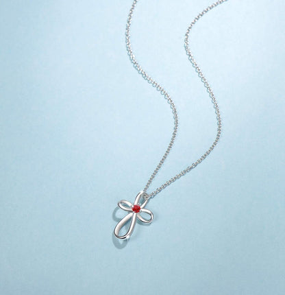 White Gold Plated 925 Sterling Silver Birthstone Open Loop Celtic Ribbon Cross Crucifix Infinity Pendant Necklace Cute Gifts for Women Girls, 16" + 2" Extender