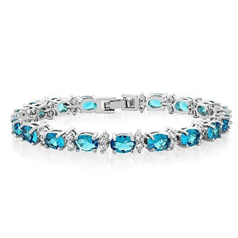 Gem Stone King 925 Sterling Silver Gorgeous Oval and Round Sparkling Cubic Zirconia CZ Tennis Bracelet Jewelry Gift