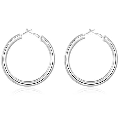 925 Sterling Silver Earrings Fashion Pretty Fashion Women Party 5CM Round Earring Jewelry Big Circle Lady Wedding