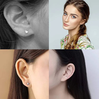 3 Pairs of 925 Sterling Silver Women'S Ear Studs Cubic Zirconia Ear Studs Cartilage Ear Rings Gold Plated Earscreen Spiral Perforation