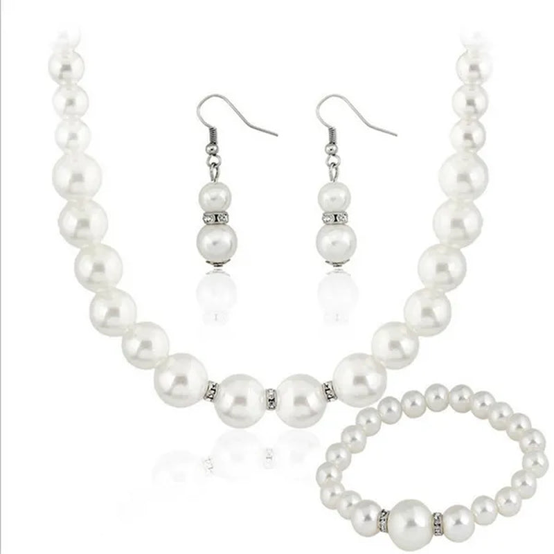 Wedding Jewelry Set Bride Bridesmaid Elegant Princess  Crystal Necklace Earrings Bracelet Pearl Jewelry Set For Women Girl
