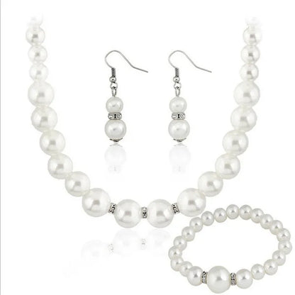 Wedding Jewelry Set Bride Bridesmaid Elegant Princess  Crystal Necklace Earrings Bracelet Pearl Jewelry Set For Women Girl