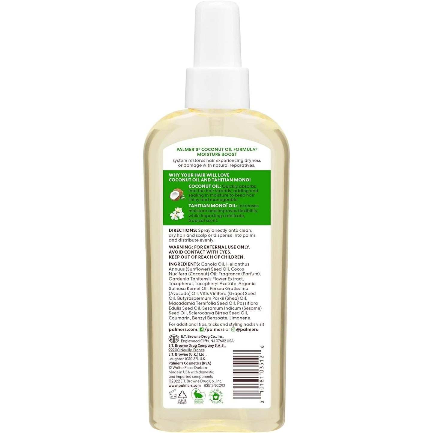 Coconut Oil Moisture Boost, Restorative Hair and Scalp Oil Spray, Lasting Hydration and Shine for Dry or Damaged Hair, Promotes Scalp Health, 5.1 Oz