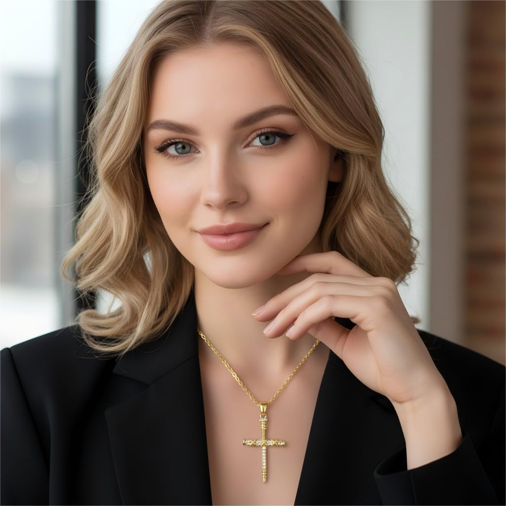 14K Gold Cross Necklace for Women Elegent Gold Cross Pendant Necklace Religious Jewelry Gift