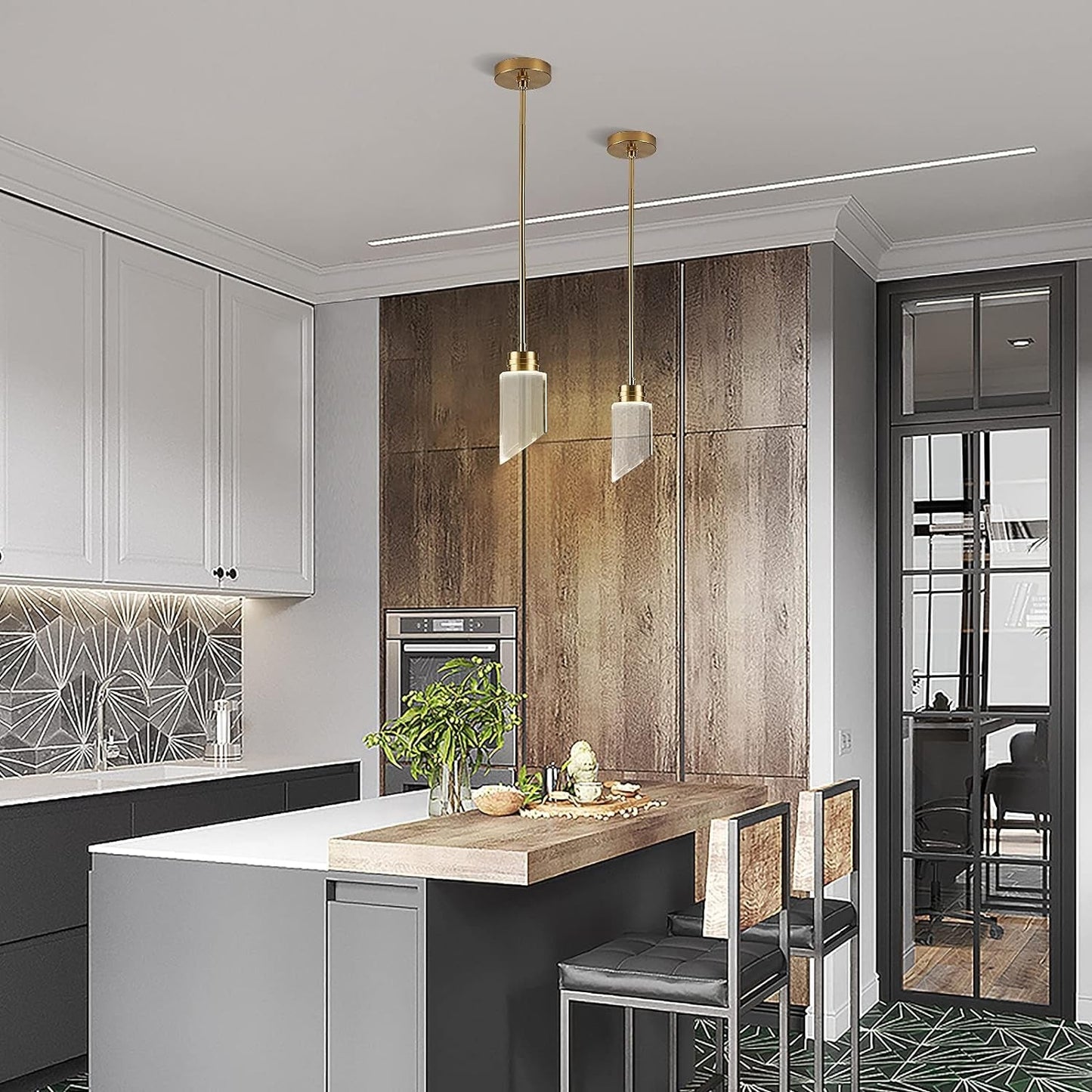 Modern Crystal Cylinder Pendant Light, K9 Crystal 1-Light Gold Brushed Brass Led Hanging Pendant Lighting Fixtures for Bedroom Kitchen Island Dining Room