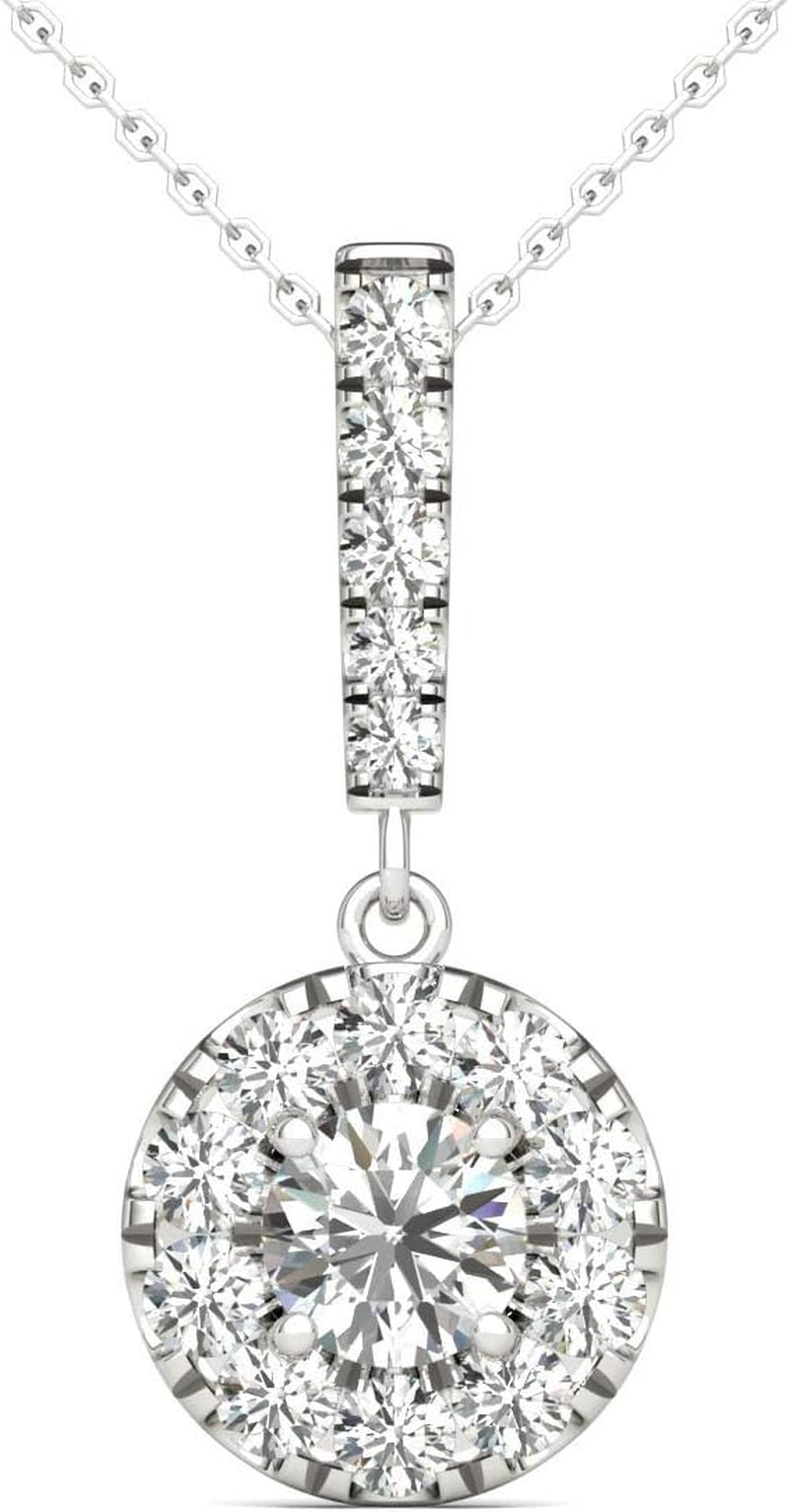 Natural Diamonds Halo Pendant Necklace AGS Certified 14K White Gold 3/4 Ctw GH/SI2-I1