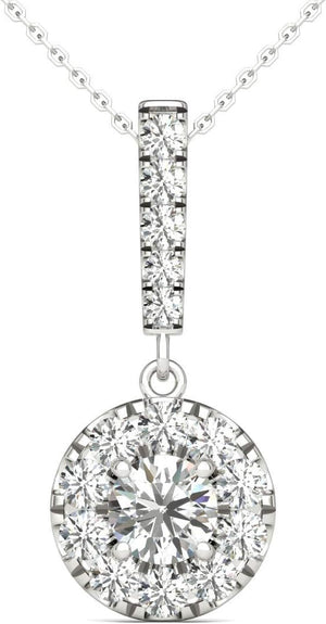 Natural Diamonds Halo Pendant Necklace AGS Certified 14K White Gold 3/4 Ctw GH/SI2-I1