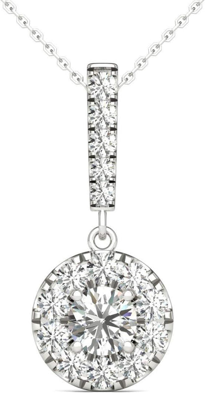 Natural Diamonds Halo Pendant Necklace AGS Certified 14K White Gold 3/4 Ctw GH/SI2-I1
