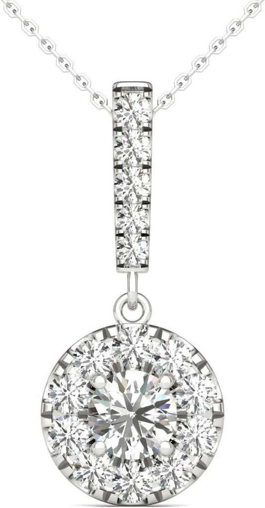 Natural Diamonds Halo Pendant Necklace AGS Certified 14K White Gold 3/4 Ctw GH/SI2-I1
