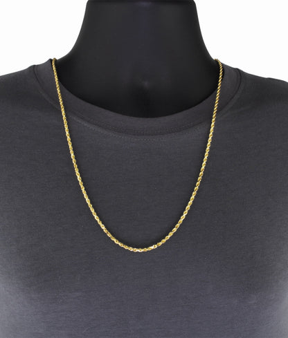 10K Yellow Gold 3Mm Diamond Cut Rope Chain Lightweight Necklace, Mens Womens Jewelry 16" - 30"
