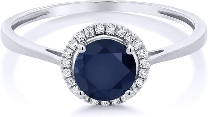 10K White Gold Gemstone Birthstone and Diamond Halo Promise Wedding Engagement Ring | round 6MM | White Gold Ring for Women