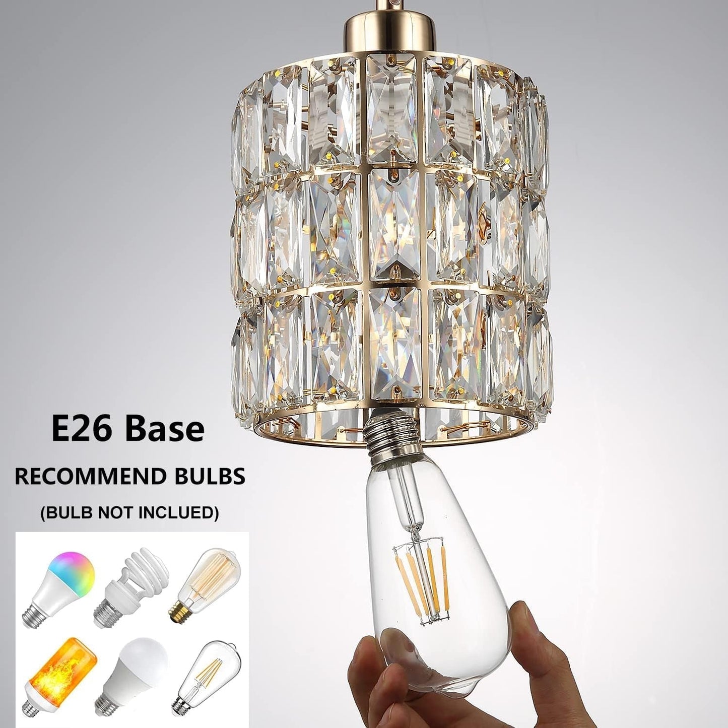 Gold Crystal Pendant Light, Pendant Lights Kitchen Island 3 Pack, Adjustable Modern Pendant Light, Hanging Light Fixtures for Dining Room Entryway Living Room Bar