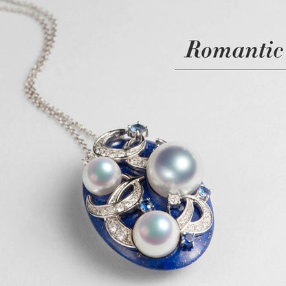 18K Gold Necklaces for Women Womens Necklaces Diamond 0.7Ct Moon Lapis Lazuli round Pearl Pendant Necklaces Silver