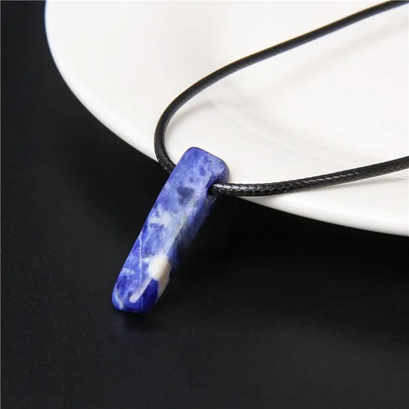 Unique Design Stone Pendant Necklace Fashion Black Rope Natural Stone Aquamarine Amethyst Citrine Beads Necklace Men Women Jewelry