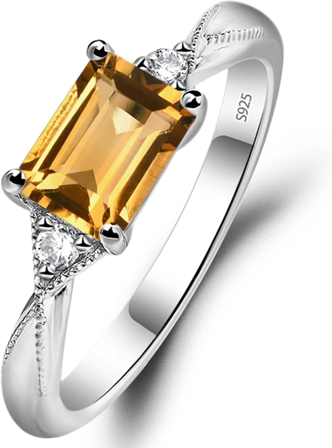 925 Sterling Silver Emerald Cut 7X5 MM Gemstone Ring East West Dainty Promise Ring for Women - WORLD TIME VISITS