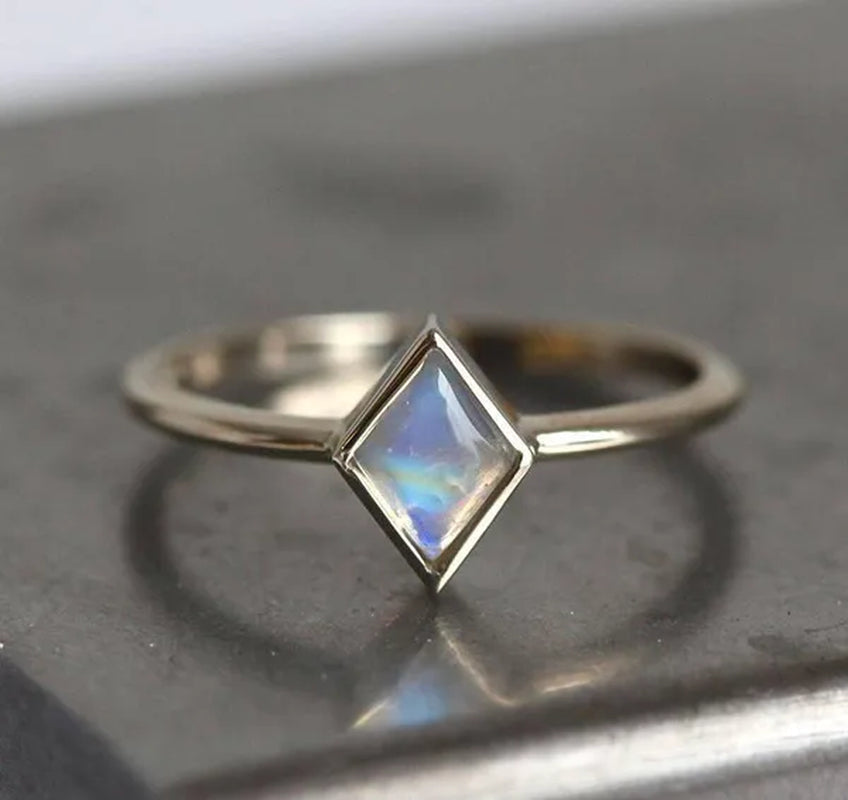 Antique Silver Moonstone Ring Set Women's Vintage Natural Gemstone Moonstone Ring Set Anniversary Gift Engagement Bridal Wedding Jewelry Rings Size 5-10