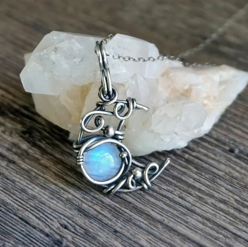 Moon Shape Moonstone Pendant Necklace For Women Female Fashion Jewelry Gifts For Girl