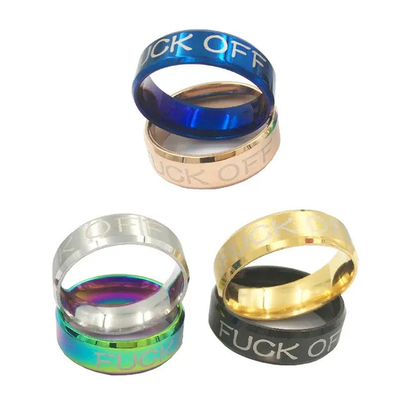 Fuck off 8MM Stainless Steel rings Wedding Ring gold blue rosegold black silver multicolor funny Jewelry Size 5-13