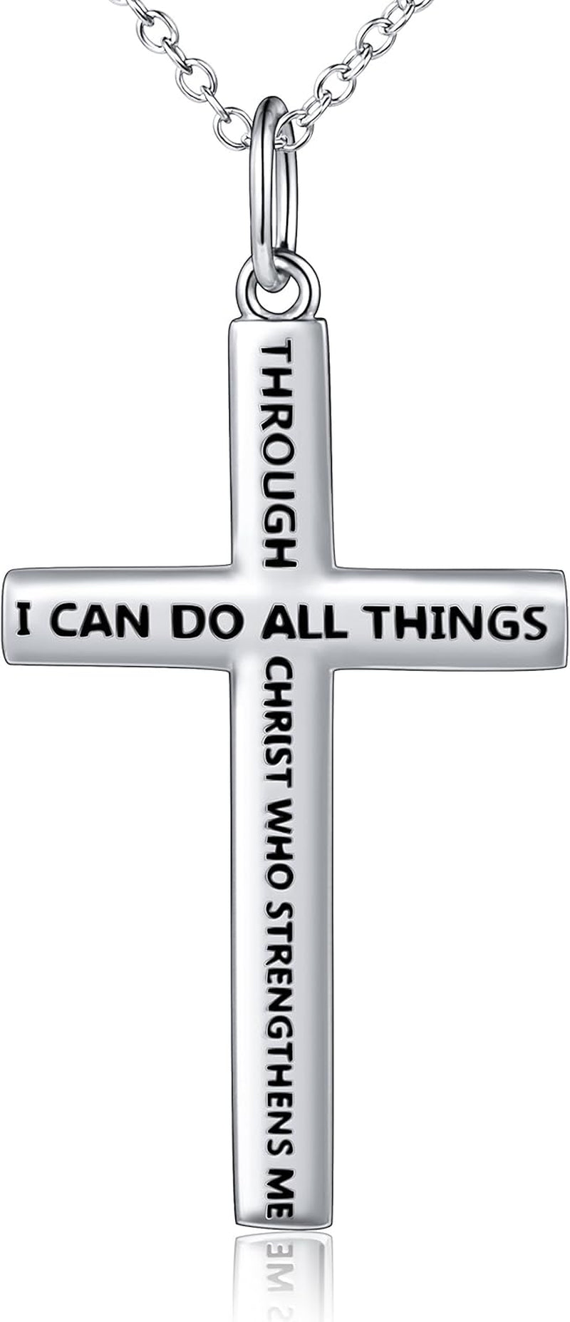 S925 Sterling Silver Cross Bible Verse Faith Christian Inspirational Pendant Necklace for Men Women