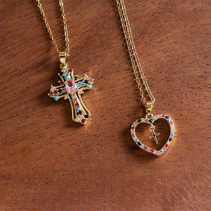 Cross Pendant Necklace for Women Girls - Gothic Catholic Christian Costume Cross Jewelry - Delicate Dainty Cubic Zirconia Rhinestone Stainless Steel Hypoallergenic Chain Christmas Gift