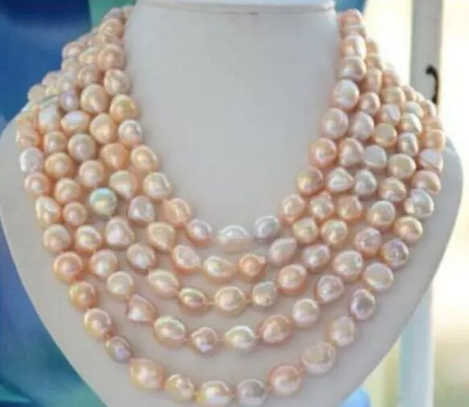 12mm natural Australian south sea gold pink pearl necklace 100incH