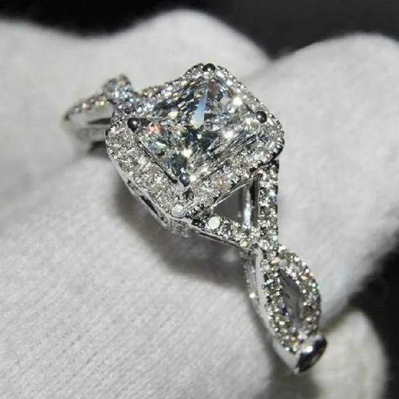 Luxury Jewelry Accessories White Gold 925 Sterling Silver Rings for Women Natural Gemstone Rings White Sapphire Princess Ring Romantic Wedding Band Bride Engagement Diamond Ring Jewelry Valentine'S Day Gift