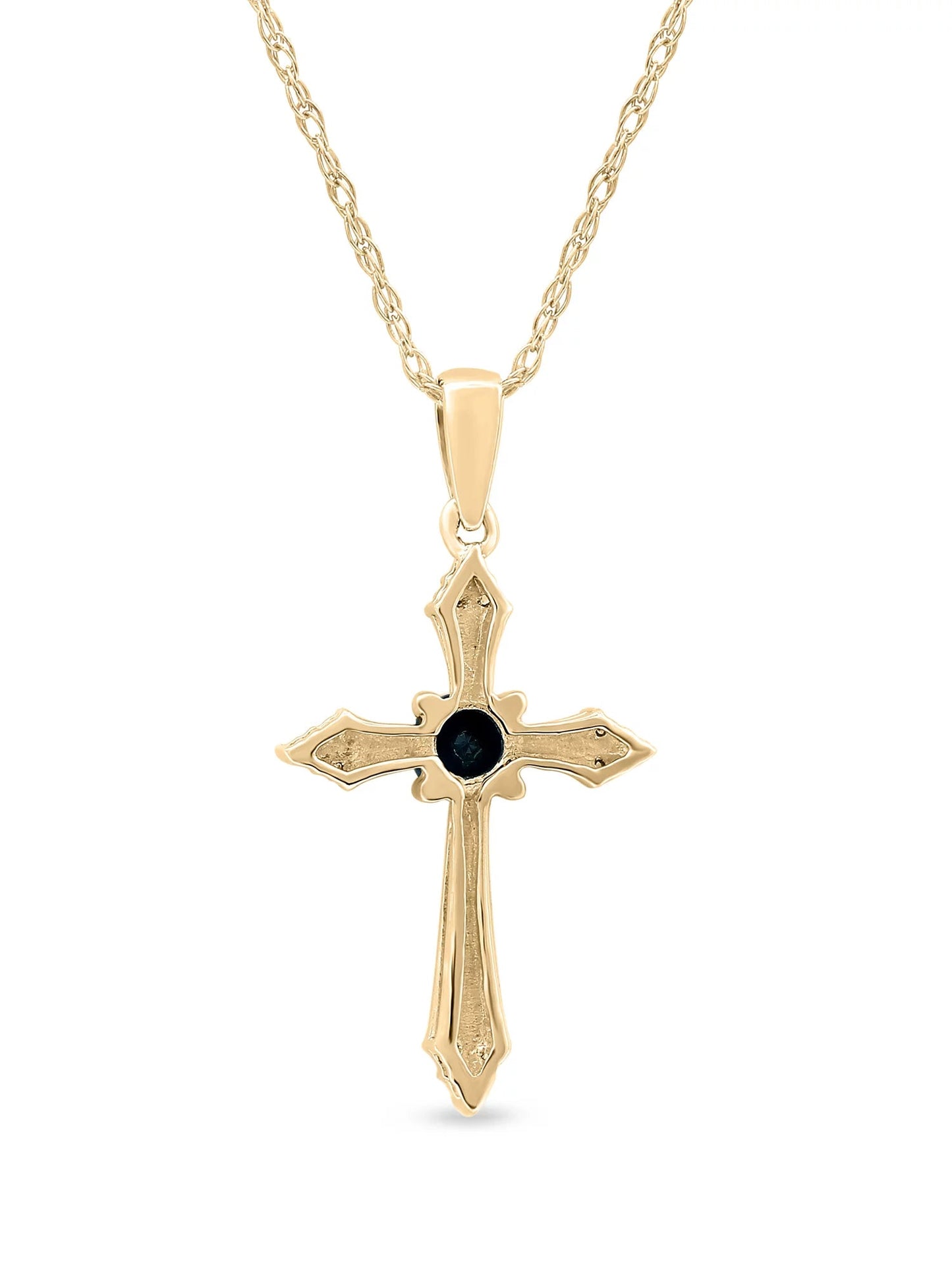 Gemstone 10K Yellow Gold round Cut Blue Sapphire Diamond Accent Cross Necklace