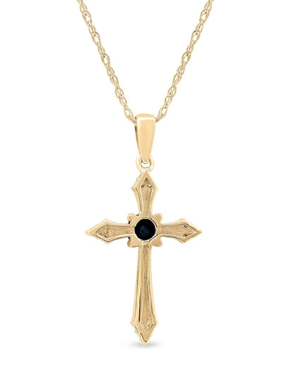 Gemstone 10K Yellow Gold round Cut Blue Sapphire Diamond Accent Cross Necklace