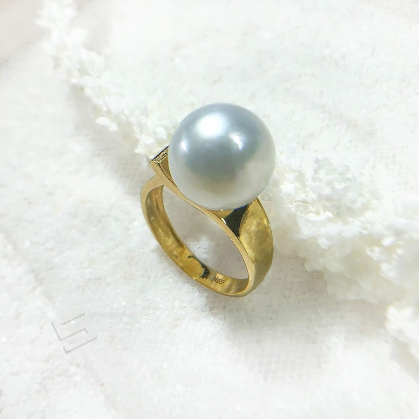 Authentic South Sea Pearl Gold Ring, Australian South Sea Cultured Pearl in 9K Wide Band Ring, AAA Grade South Sea Pearl Ring, Size 8-8 2/1 (US 8)