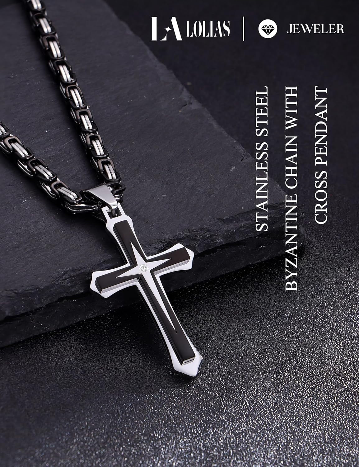 Black 14K Gold Plated 𝐂𝐫𝐨𝐬𝐬 𝐍𝐞𝐜𝐤𝐥𝐚𝐜𝐞 for Men Stainless Steel 𝐁𝐲𝐳𝐚𝐧𝐭𝐢𝐧𝐞 Chain with Cross Pendant Necklace 𝐌𝐞𝐧𝐬 𝐆𝐢𝐟𝐭 22-30Inch