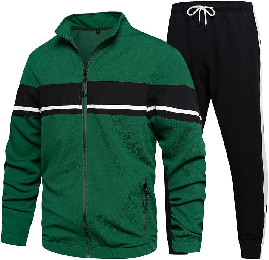Men'S Sweat Suit 2 Piece Outfit Casual Contrast Sports Jogging Tracksuits Set - WORLD TIME VISITS