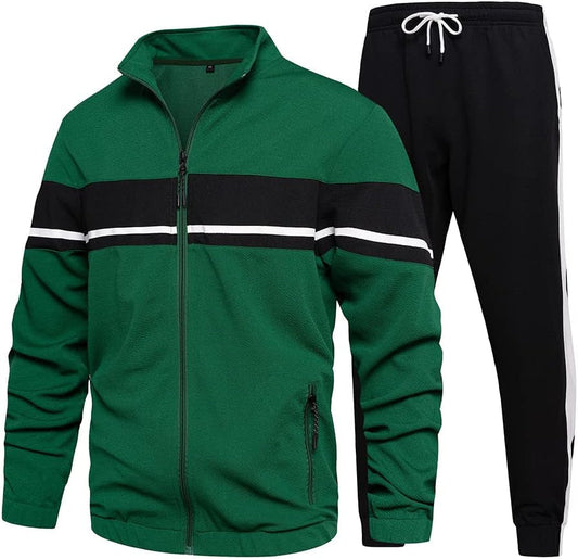 Men'S Sweat Suit 2 Piece Outfit Casual Contrast Sports Jogging Tracksuits Set - WORLD TIME VISITS
