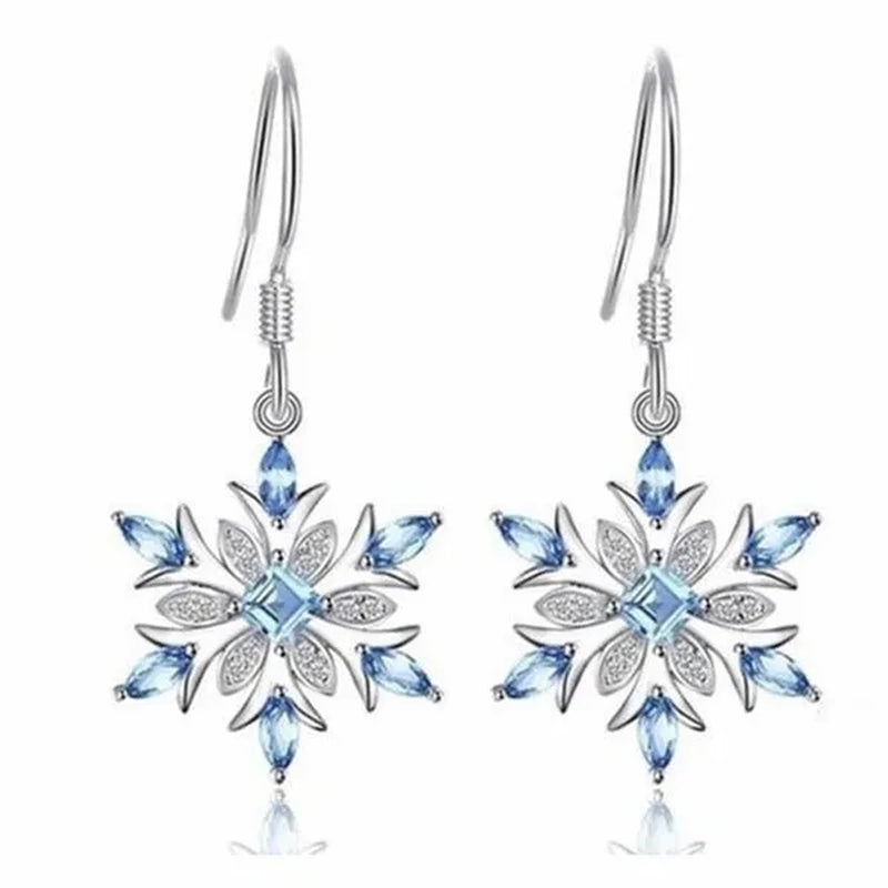 Natural Blue Topaz Dangle Earrings 925 Sterling Silver Snowflake Christmas Earrings Fashion Jewelry for Women