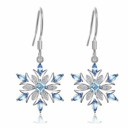 Natural Blue Topaz Dangle Earrings 925 Sterling Silver Snowflake Christmas Earrings Fashion Jewelry for Women