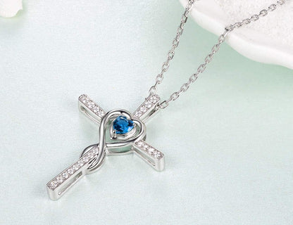 Love Infinity Necklace for Her Birthday Gifts Wife Mom March April Birthstones Aquamarine and More Stones Jewelry 925 Sterling Silver