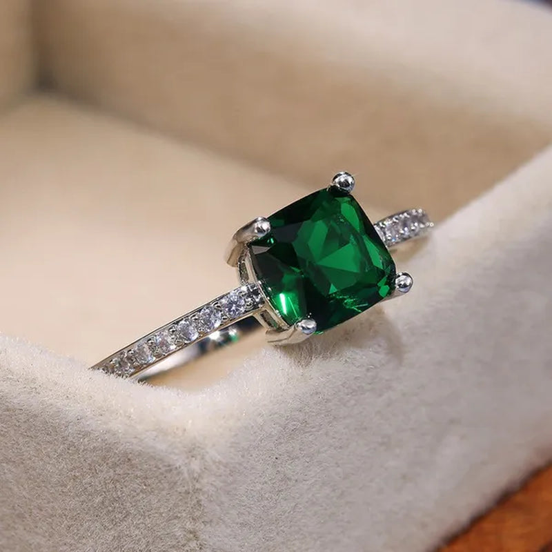 1Pcs Simple Style Micro-inlaid Zircon Sapphire Color Treasure Square Diamond Ring For Women Jewelry Gift