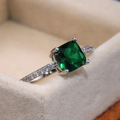 1Pcs Simple Style Micro-inlaid Zircon Sapphire Color Treasure Square Diamond Ring For Women Jewelry Gift