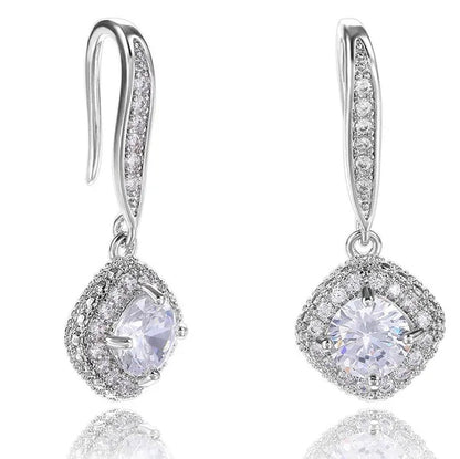Lady Elegant Fashion Noble 925 Silver Diamond Dangle Drop Earrings for Women Jewelry