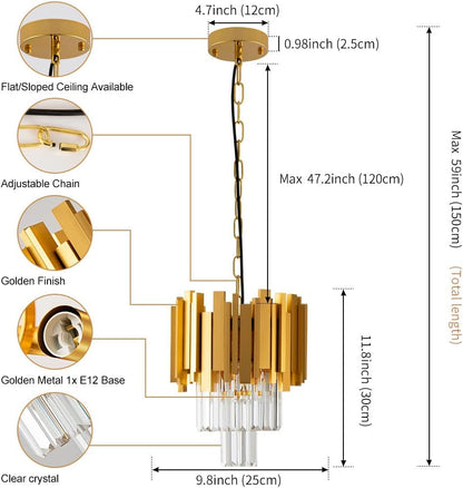 Matte Copper Color Retro Gold Pendant Light, Modern Crystal Pendant Light for Dining Room, Bedroom, Living Room, Kitchen Island